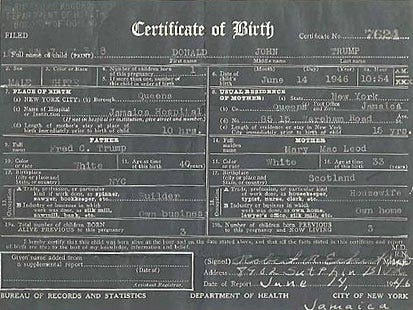 Donald Trump birth certificate 1946-6-14 10：54  .jpg